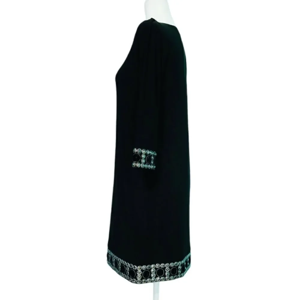 Tiana B. Jewel Embellished Black Shift Dress Crew Neck Long Sleeve Women Size 8P - Picture 8 of 12